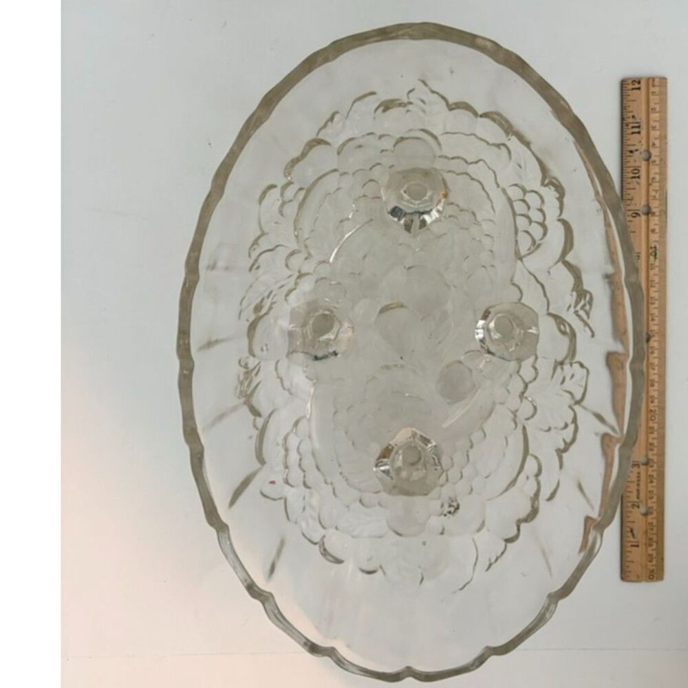 vtg. Indiana Glass Clear Harvest grape footed oval bowl